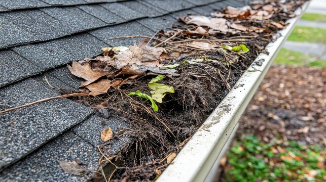 Gutter filled with leaves and debris